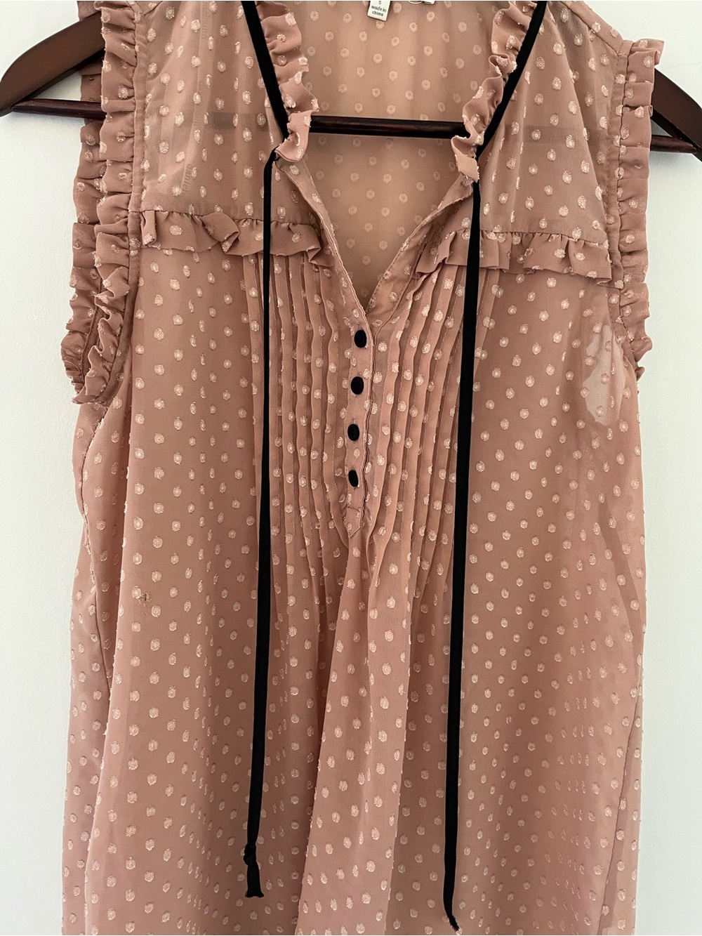 Daniel Rainn Tan Semi Sheer Blouse S Ruffle & Pleat Detail - Picture 3 of 7